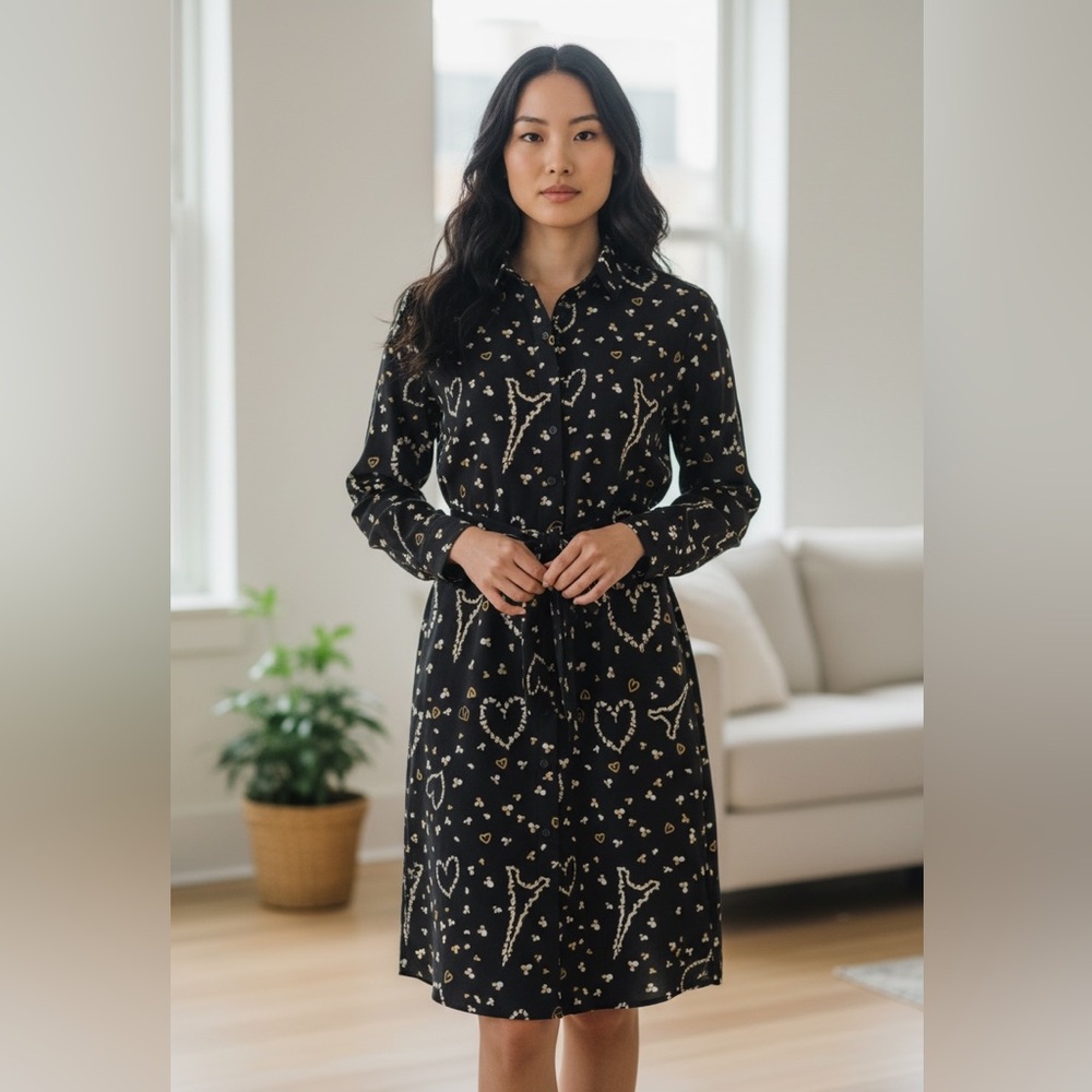 KARL LAGERFELD PARIS
Whims Graphic Belted Black Shirtdress Coat Size 14